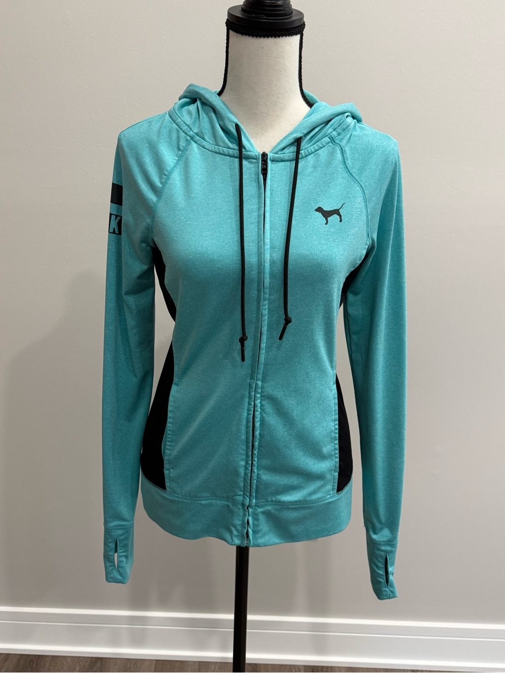 PINK Victoria's Secret Teal Zip Hoodie with Black Accents - Picture 2 of 7